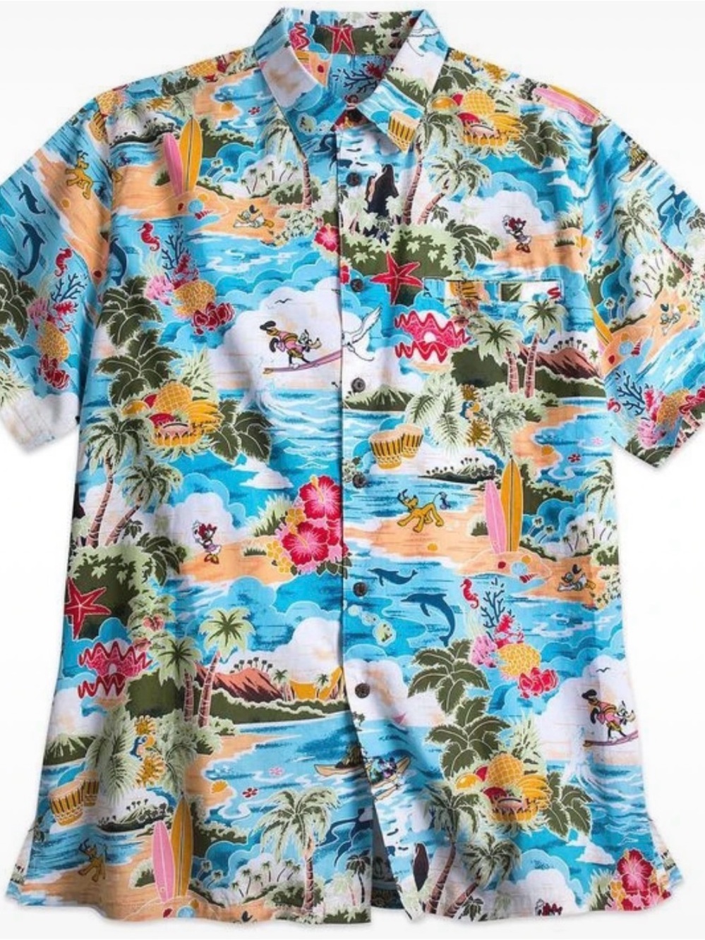 Disney Tropical Hawaiian Camp Shirt in Turquoise, Pink, Green